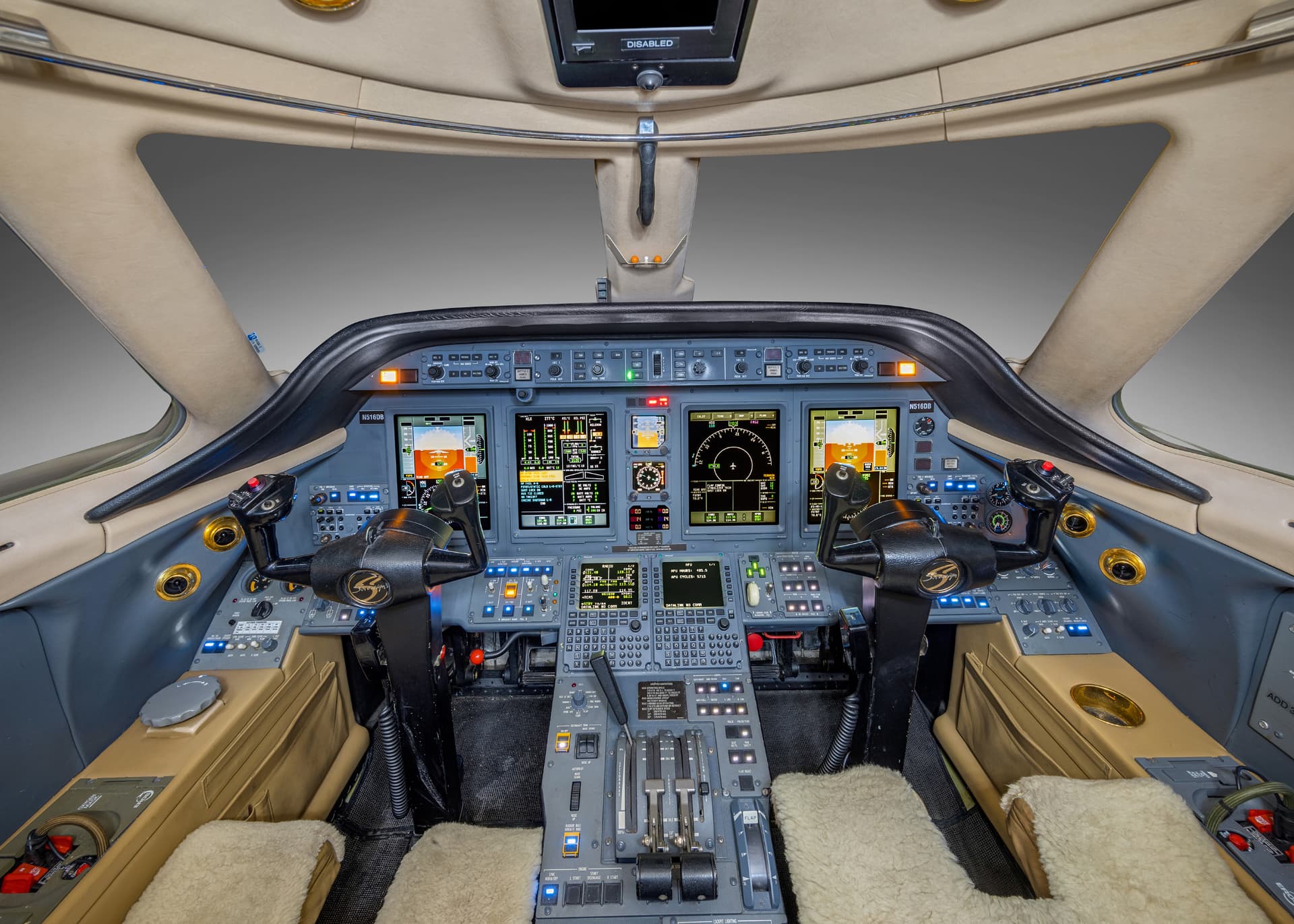 Business jet flight deck with modern glass avionics